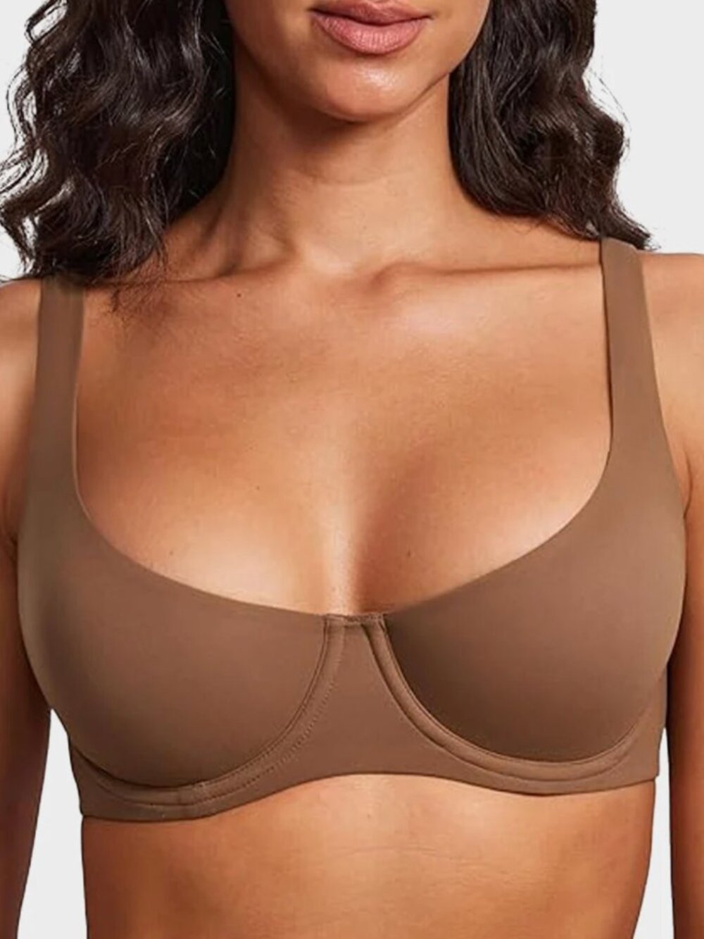 SHECURVE Underwire Support Seamless Unlined Balconette Bra Brown Size 36E